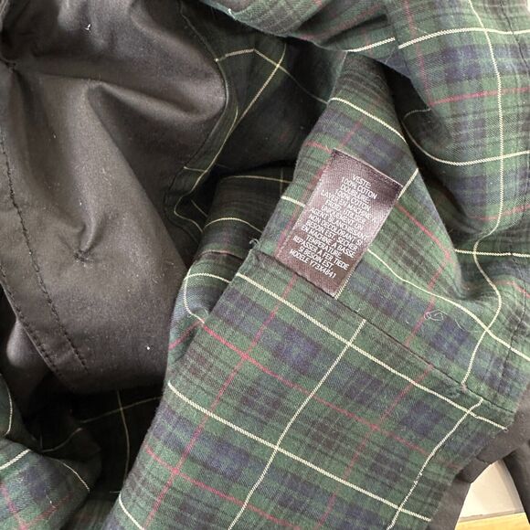 Guess Black Button Down Belted Trench Coat Navy and Green Plaid Interior M - Picture 8 of 13